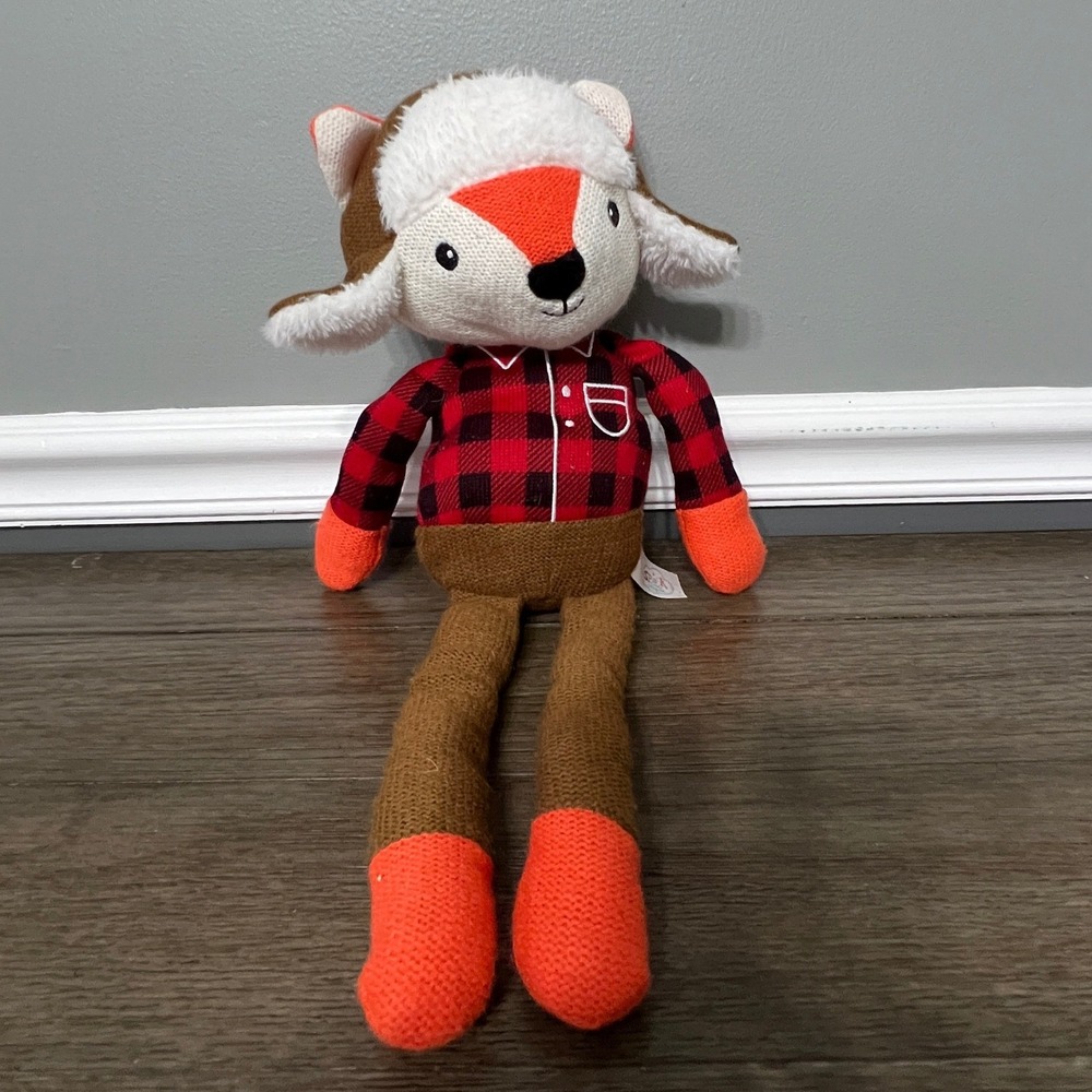 Spark Create Imagine Red Plaid Fox Rattle Plush Crinkle Ears Baby‎ Toy